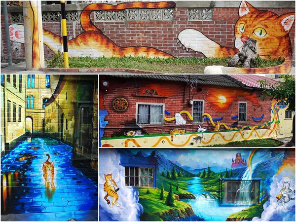 屋頂上的貓彩繪牆.img